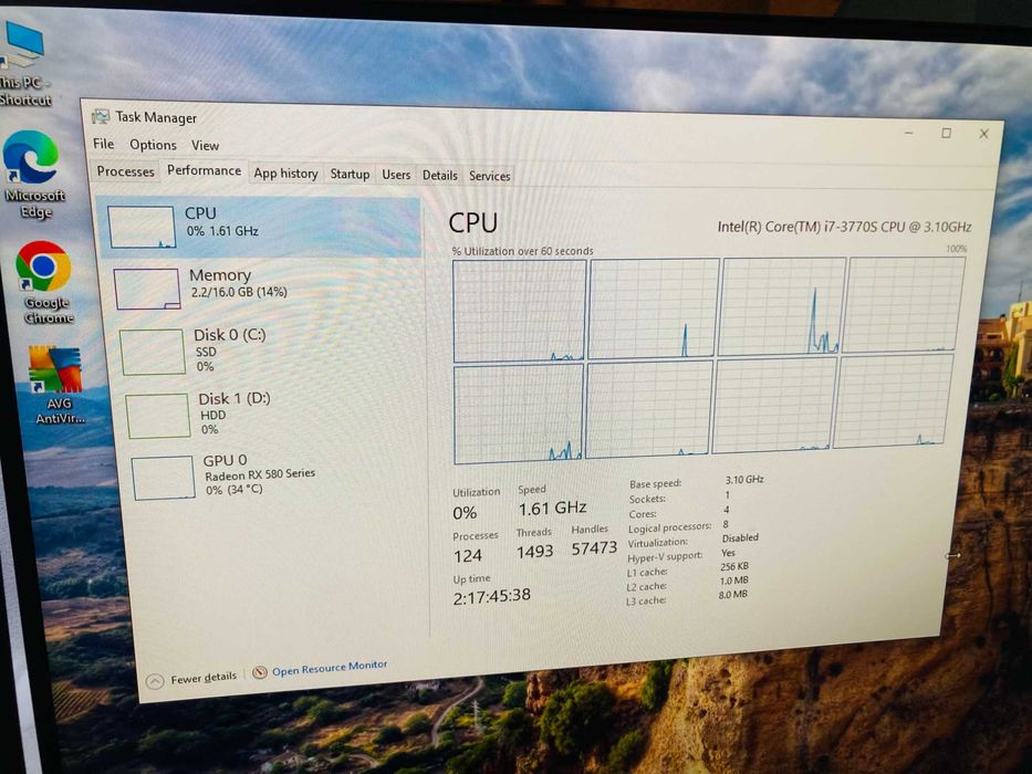 Геймърски Intel I7 3770s,RX 580 4GB,16GB RAM,128 GB SSD+1TB HDD WIFI