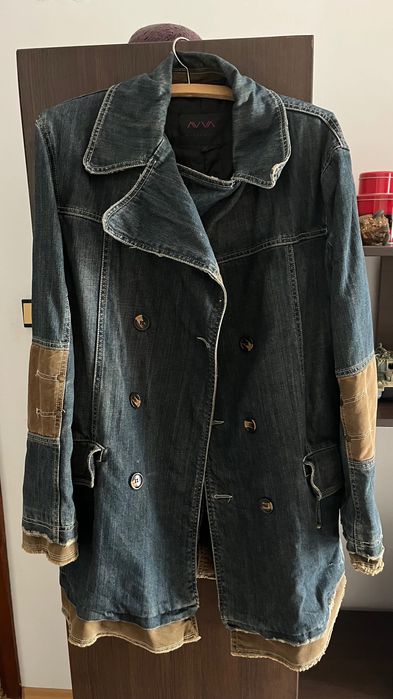 Дънково яке с кафеви кръпки