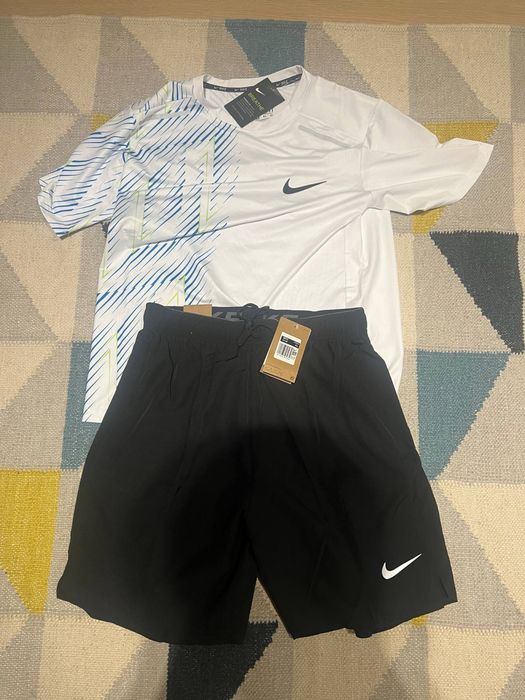Nike Miller Set Tricou + Pantaloni Scurți Alb/Negru XL Nou cu Etichetă
