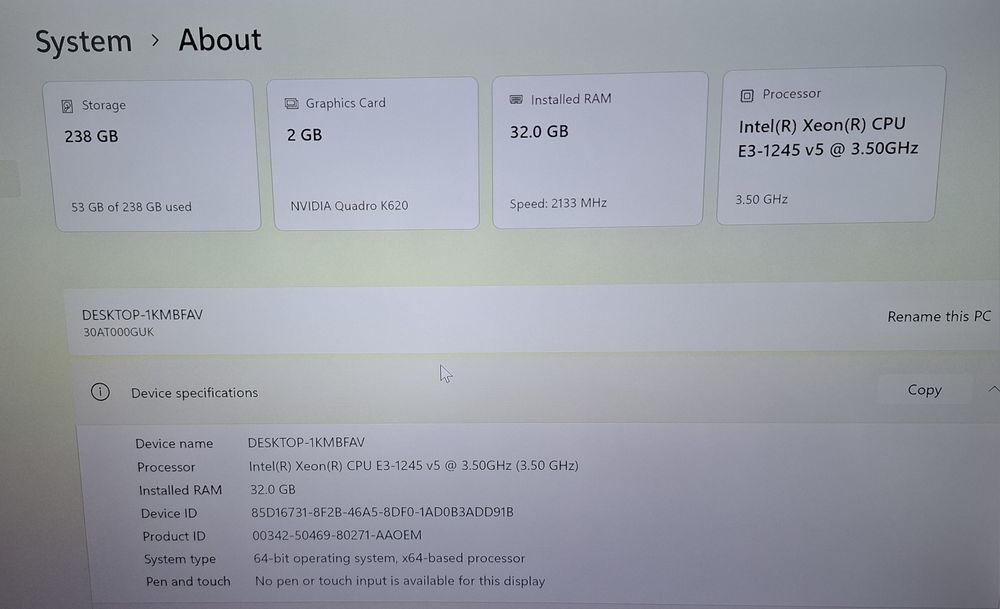 Lenovo ThinkStation | Xeon E3-1245 v5 | 32GB RAM DDR4 | Nvidia P620 | 256 SSD