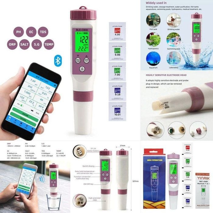 PH EC TDS ORP SALT S.G tester apparat – raqamli suv sifati o'lchagich:
