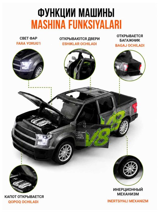 Машинка FORD F150 пикап металлическая все двери открываются 1:24