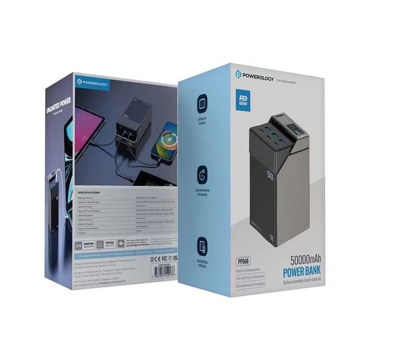 Power bank 50000mah внешний аккумялтор powerlogy 65w 3usb 3usb