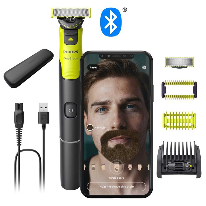 Aparat hibrid de barbierit, tuns barba si parul corporal PHILIPS OneBlade 360 QP4631/65, pieptene reglabil 5 in 1, reincarcabil, etc