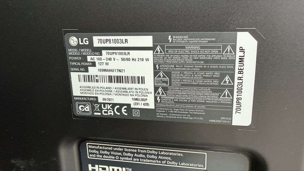 Televizor LG 70UP81003LR, 178 cm, Smart, 4K Ultra HD