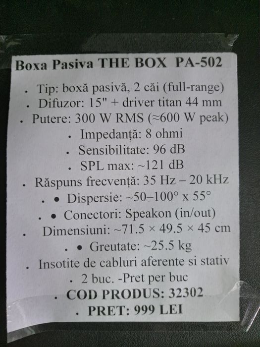 Boxa pasiva  THE BOX pa-502