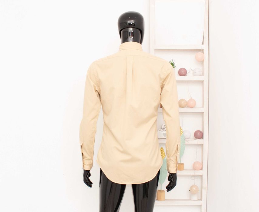 Ralph Lauren оригинална мъжка риза бежова зелено лого Slim Fit Feather Weight Twill S
