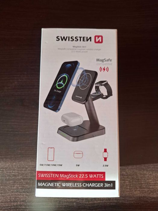 Încărcător Wireless MagSafe 3 în 1 Swissten MagStick 22.5W (iPhone, Apple Watch, AirPods)