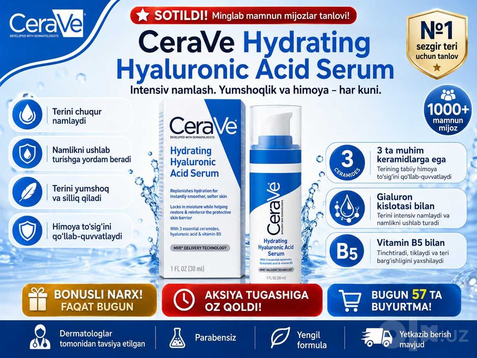 CeraVe Retinol,Hyaluronic Acid Serum-Yuz tozalash,yoshartirish,namlash