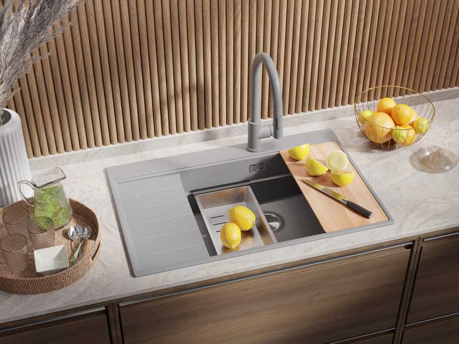 Сива гранитна кухненска мивка Сидни 780-60 Ergo Multilevel 780х500