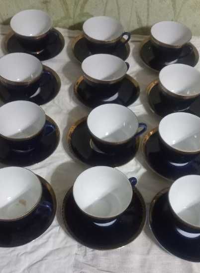 Чайные чашки с блюдцами "Колосок" ЛФЗ кобальт. Цена за 1