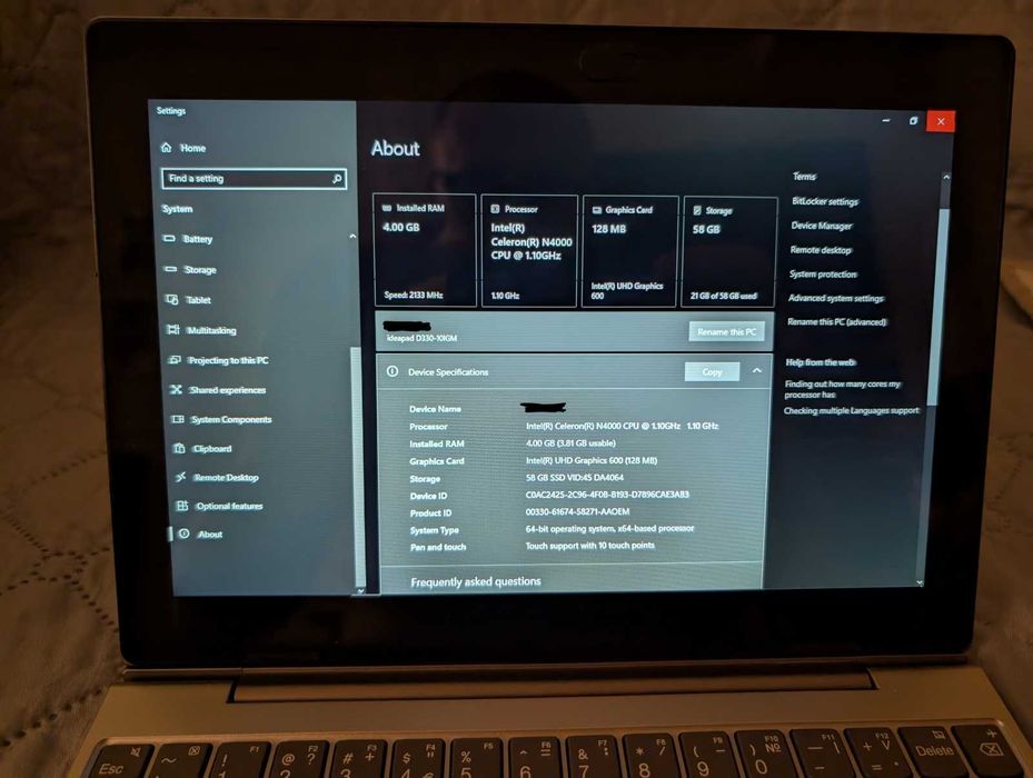 Нов, неползван лаптоп / таблет с Windows Lenovo 10.1"