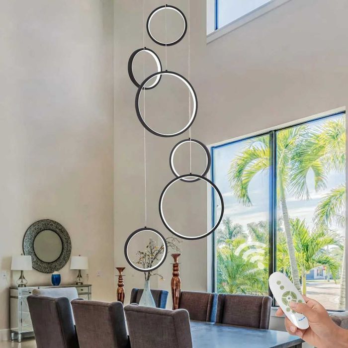 6-пръстенов кръг ринг модерен лед LED полилей за висок таван, димируем