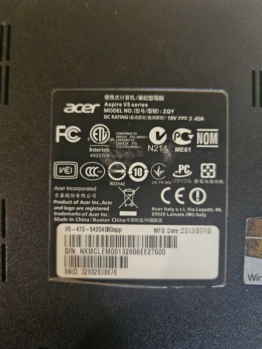 Laptop Acer Aspire V5 Windows 10 Pro I5 4200 SSD128 8Gb Ram Video HD Intel