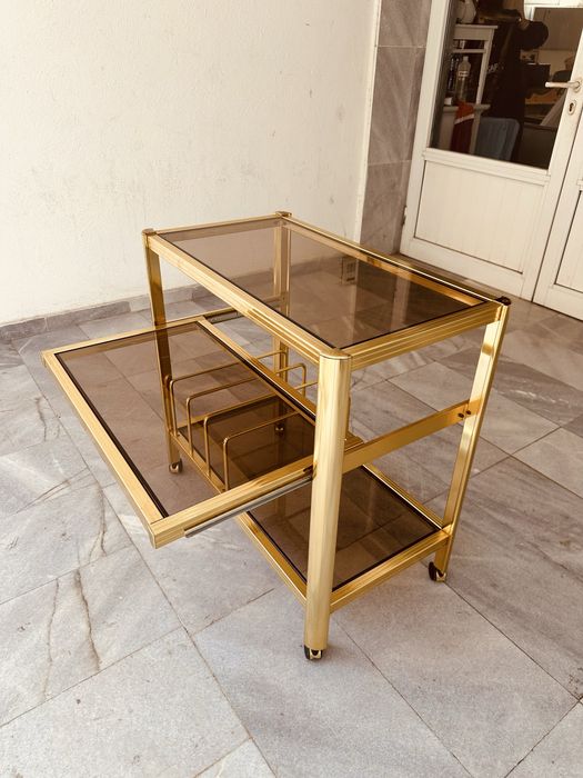 Италианска винтидж бар количка – месинг и стъкло, 70-те години