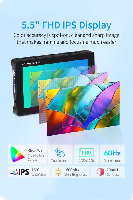 Camera Monitor FeelWorld F5 Pro X 4K Ecran Tactil 5.5" IPS + 2 Sisteme Prindere