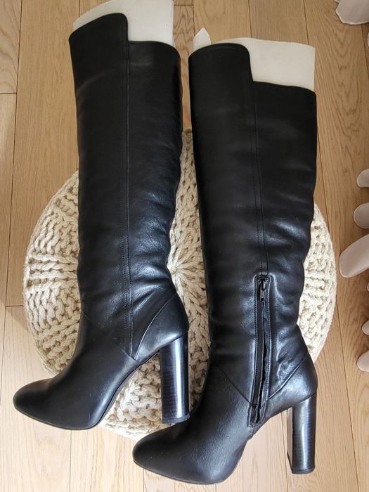 Cizme piele negre peste genunchi imblanite ZARA 39