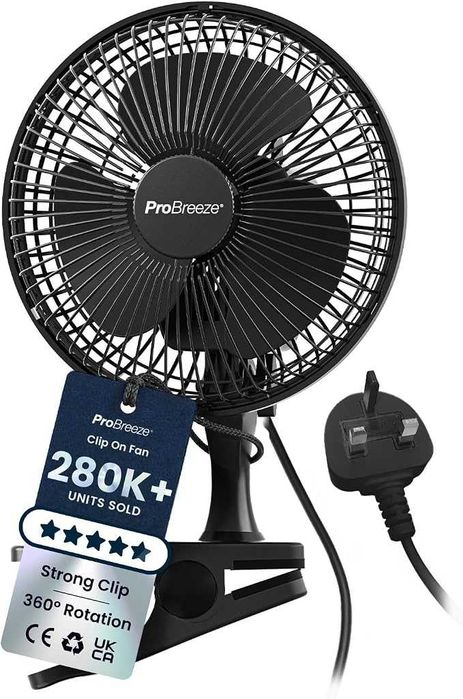 Pro Breeze PowerCool 360 – 6" тих вентилатор с щипка, 2 скорости и 360° регулиране