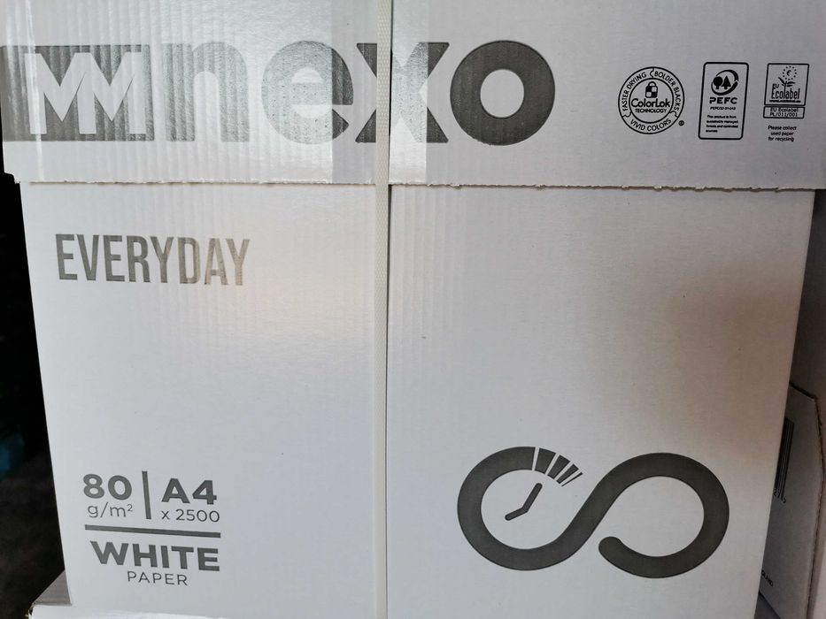 Принтерна копирна хартия А4, хартиени касови ролки, тиксо, папки,