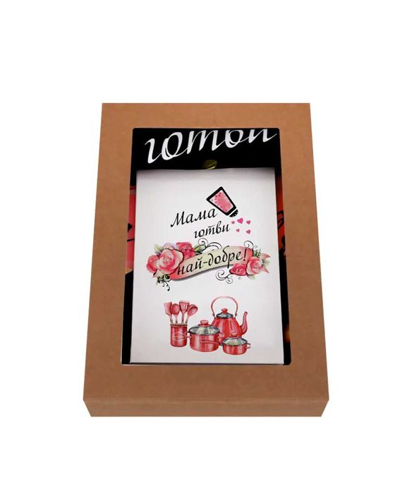 Подаръчен комплект "Мама готви най-добре" с престилка и бележник