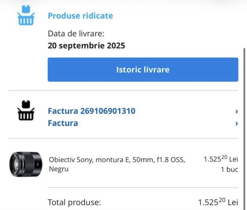 Obiectiv Sony E50mm F1.8 OSS in garantie