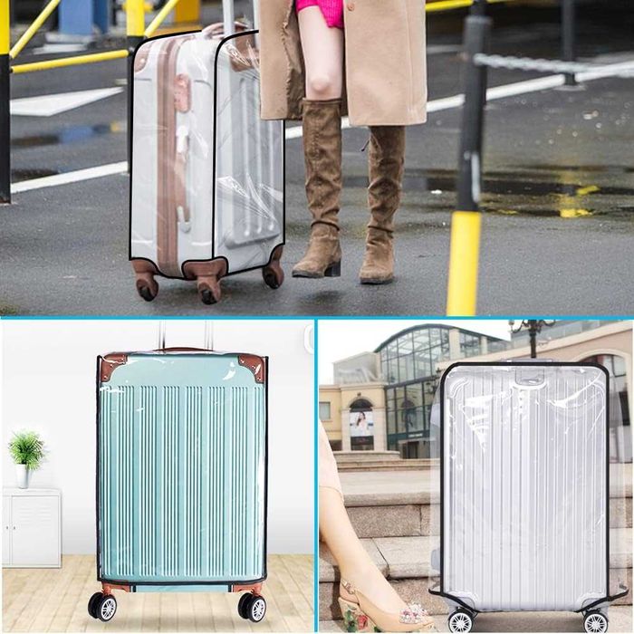 Husa protectie transparenta pentru valiza PVC fixare Velcro 67x47x33cm