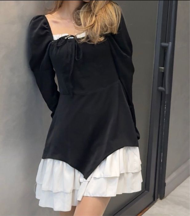 платье вечернее мини черно- белое