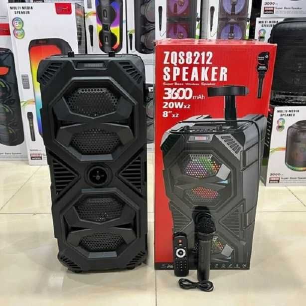 Преносима Двойна Тонколона ZQS 8212 с безжичен микрофон и цветомузика