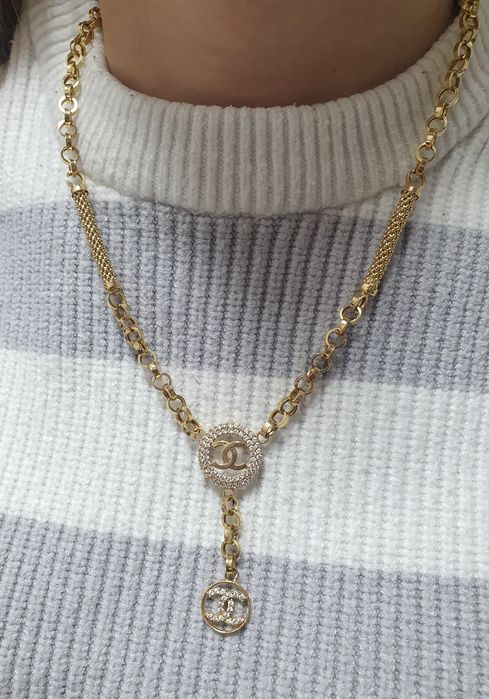 Lanț model Chanel din aur de 14K cu pietre semiprețioase – aur nou