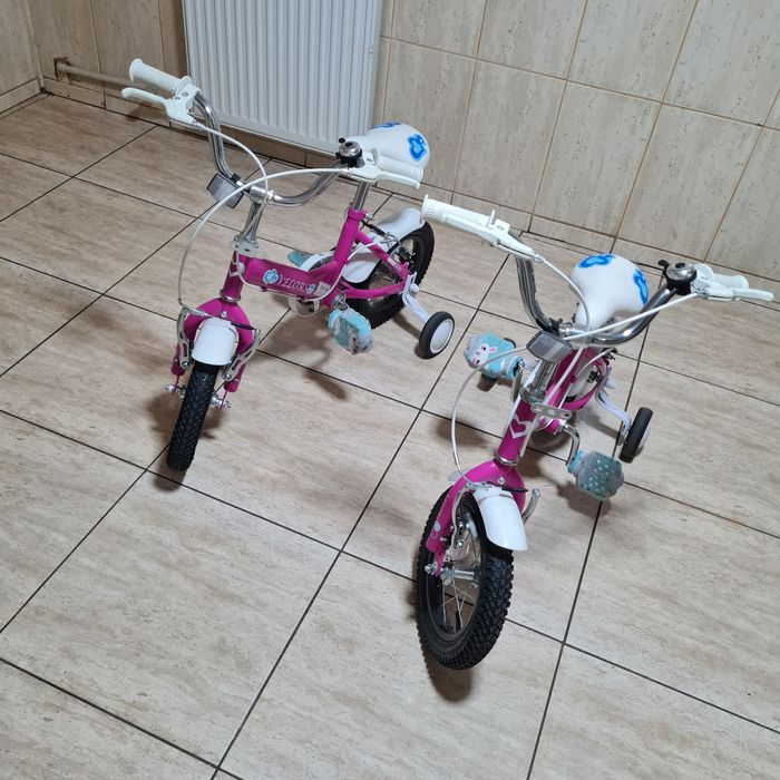 Bicicleta Copii 3-5 ani Velors V1402B, Roti 12 Inch, Frana fata/spate V-Brake, Roti Ajutatoare, Roz/Alb