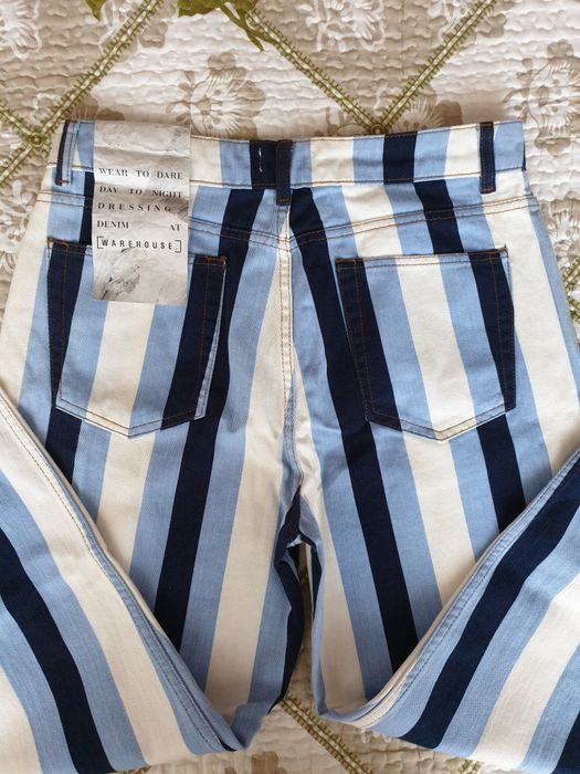 Blugi pantaloni talie inalta dungi bumbac