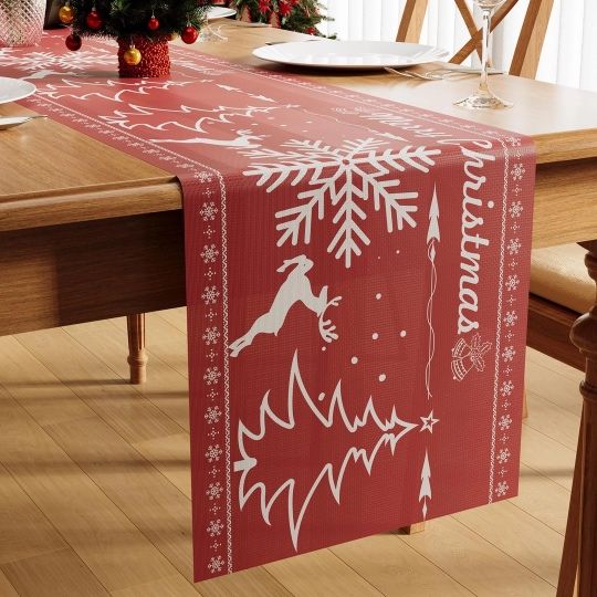 Runner masă Crăciun Famibay 180×30 cm, PVC, roșu