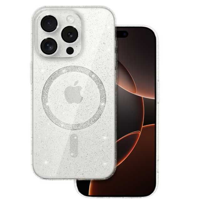 Кейс за Apple iPhone 16 Pro Max glitter magsafe прозрачен
