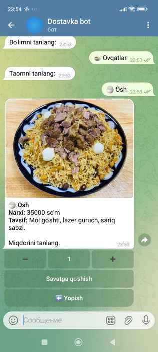 Kafe, Restoranlarga dostavka bot, HR bot, lyuboy telegram bot yasaymiz