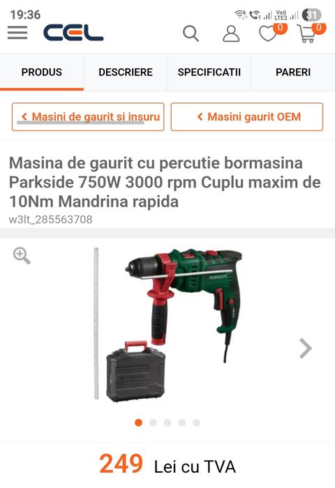Masina de găurit  cu impact Parkside