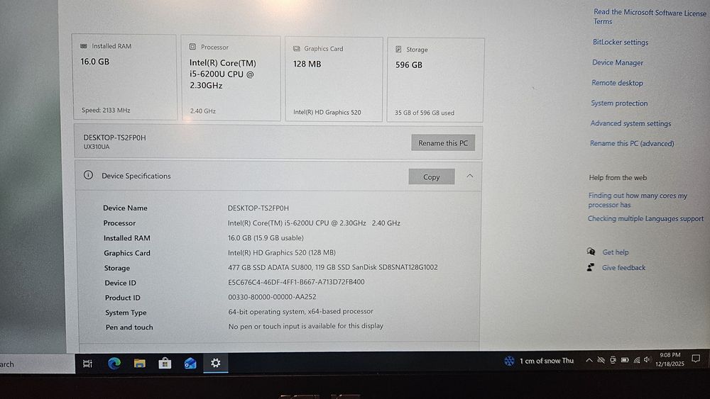 Laptop Asus UX310 Intel i5 6200u 8GB RAM 128GB SSD 13.3" QHD+