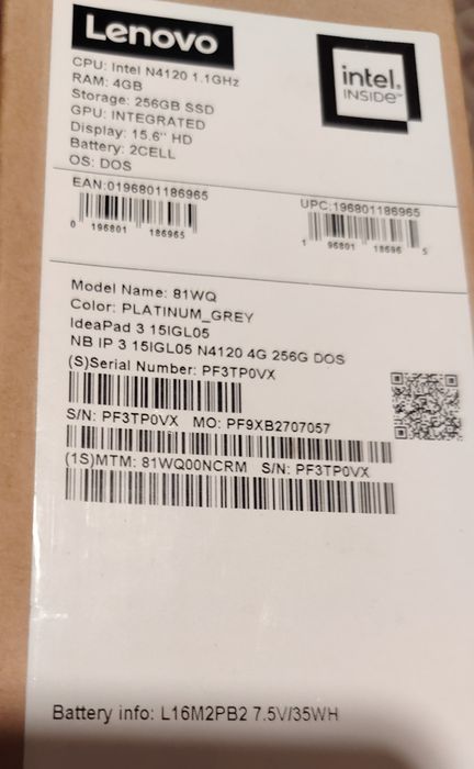 Лаптоп Lenovo Ideapad 3, 15igl05
