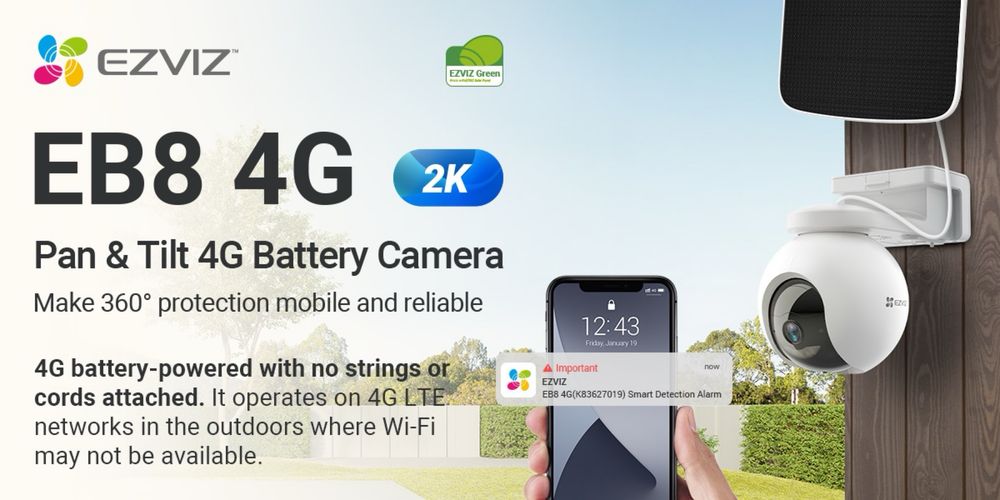 Уличная поворотная IP камера с сим картой EZVIZ EB84G 2K акумуляторный