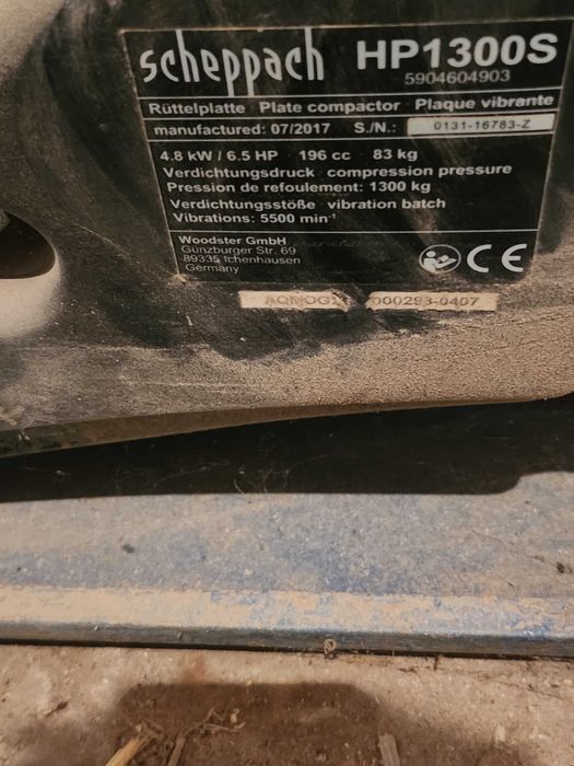 Виброплоча Трамбовка Scheppach HP1300S (83 кг / 13 kN)