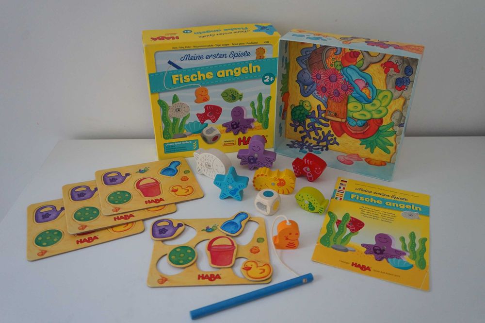 Дървена игра риболов HABA, Германия; мемори карти/сортиране Икеа 2 бр.