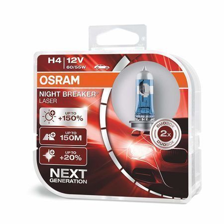 Set 2 becuri auto cu halogen pentru far H4 Night Breaker Laser Next Generation +150% 12V 60/55W P43t-38, 1650lm, temperatura 4050K, 64193NL-HCB