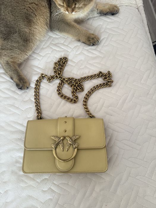 Дамска чанта Pinko Love Bag – цвят горчица, оригинал