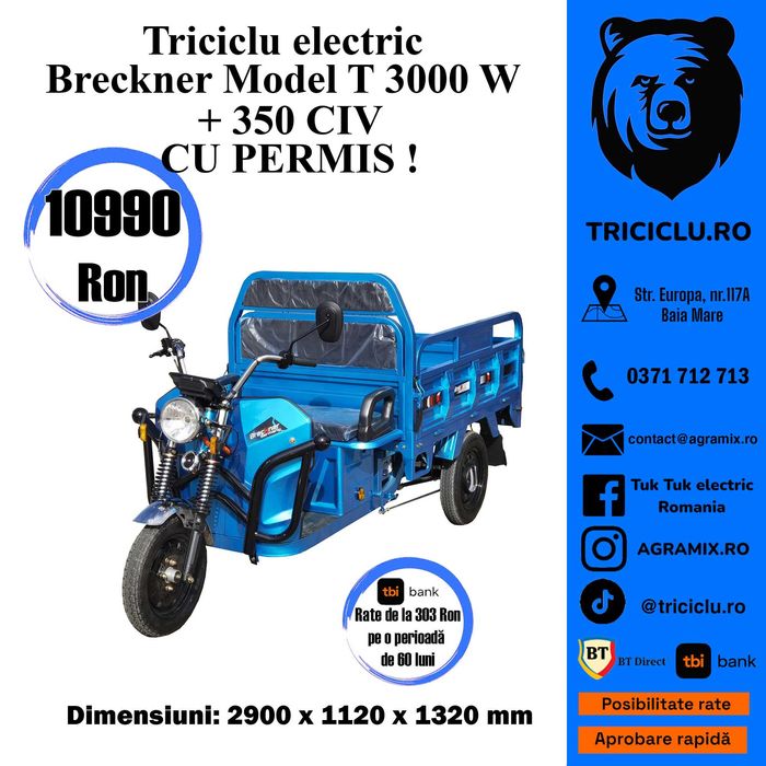 Triciclu electric 1600 W BRECKNER MODEL E-M-T 2000-3000 W Agramix NOI