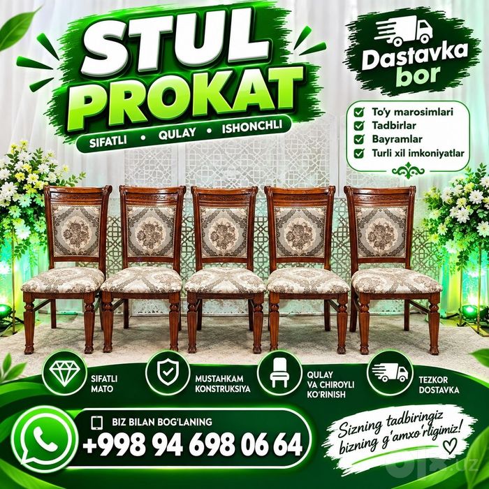 Prokat Stul Naves Janaza Marakala Stul Arenda Stul Oq naves zontik
