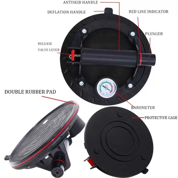 Вендуза с манометър за плочки, стъкла и др.  помпа Ø200 мм. 130 кг.