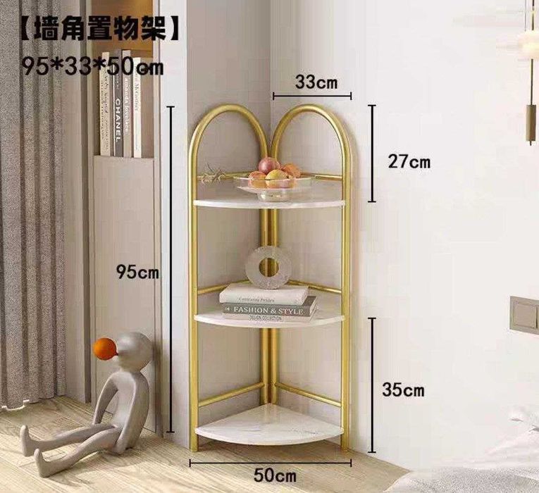 Стеллаж угловой напольный этажерка угловая полка золотая металлическая