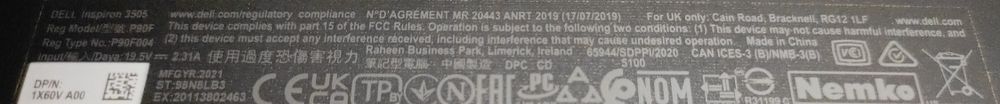 Ноутбук dell inspiron 3505 (P90F)