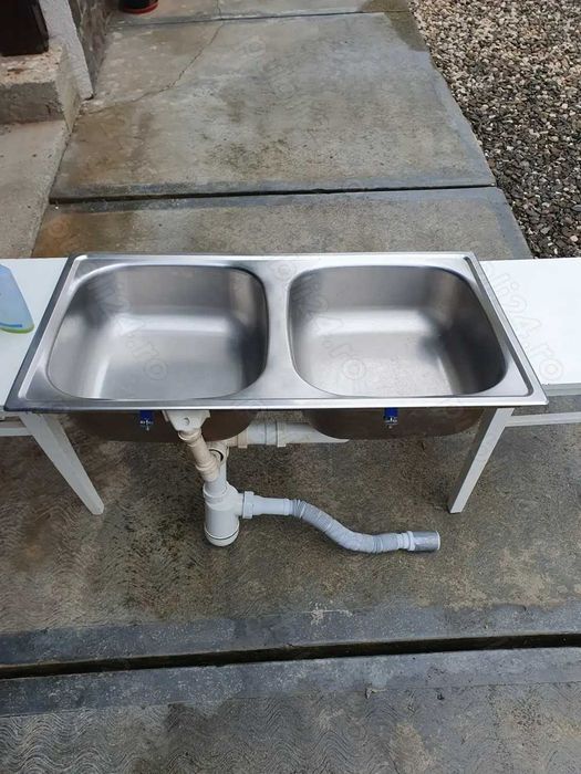 Chiuvetă BLANCO din inox, cuva dublă, stare f. bună +Dozator detergent