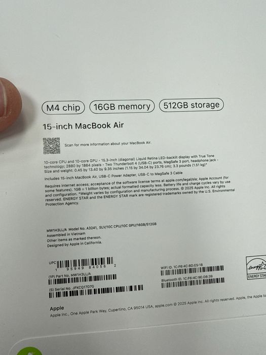 MacBook Air 15 M4  16gb / 512 SSD