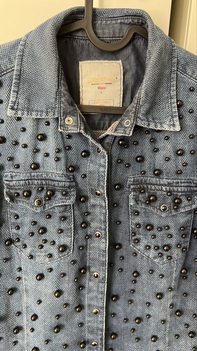 Дамска дънкова риза с ефектни перли и копчета, S/M размер